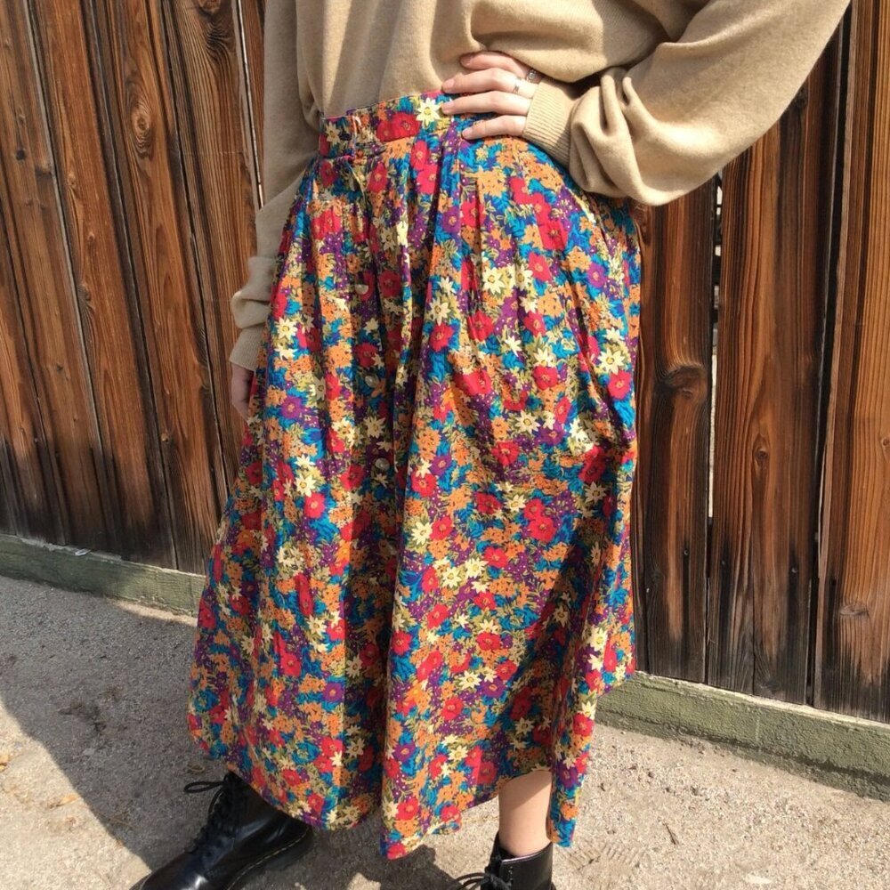 Vintage VTG Floral Print Midi Circle Skirt by Liz Sport Size 12 / XL - Picture 2 of 8